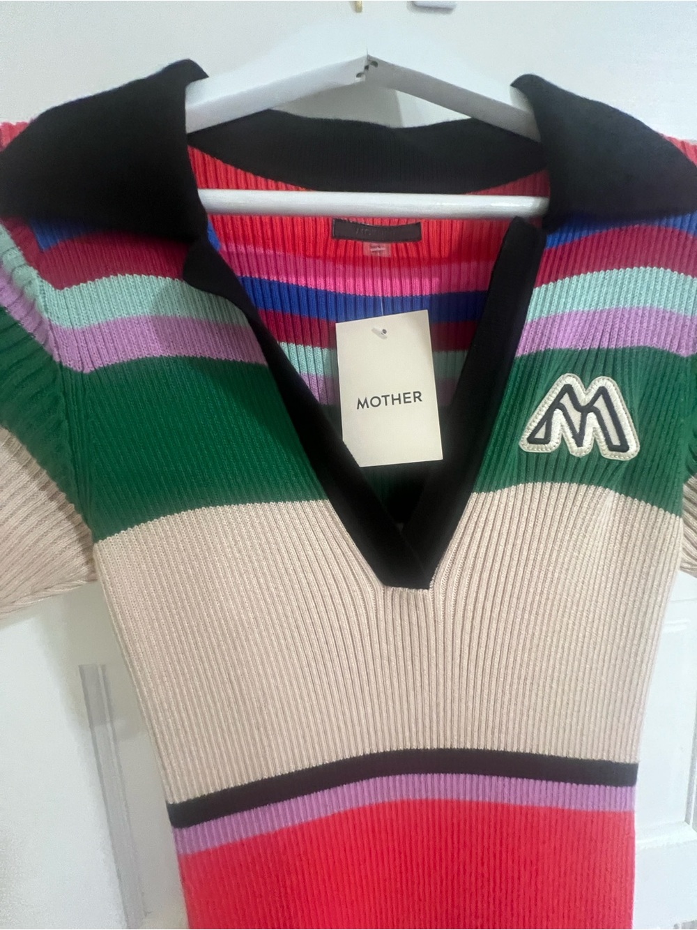 MOTHER Multicolor Striped Rib-Knit Polo Midi Dress - Picture 8 of 8